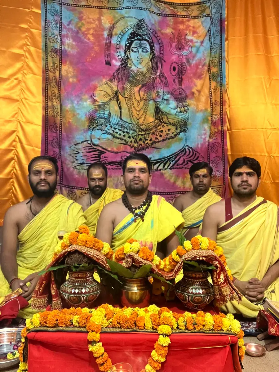 Priests of the Ashram's lineage gathered together